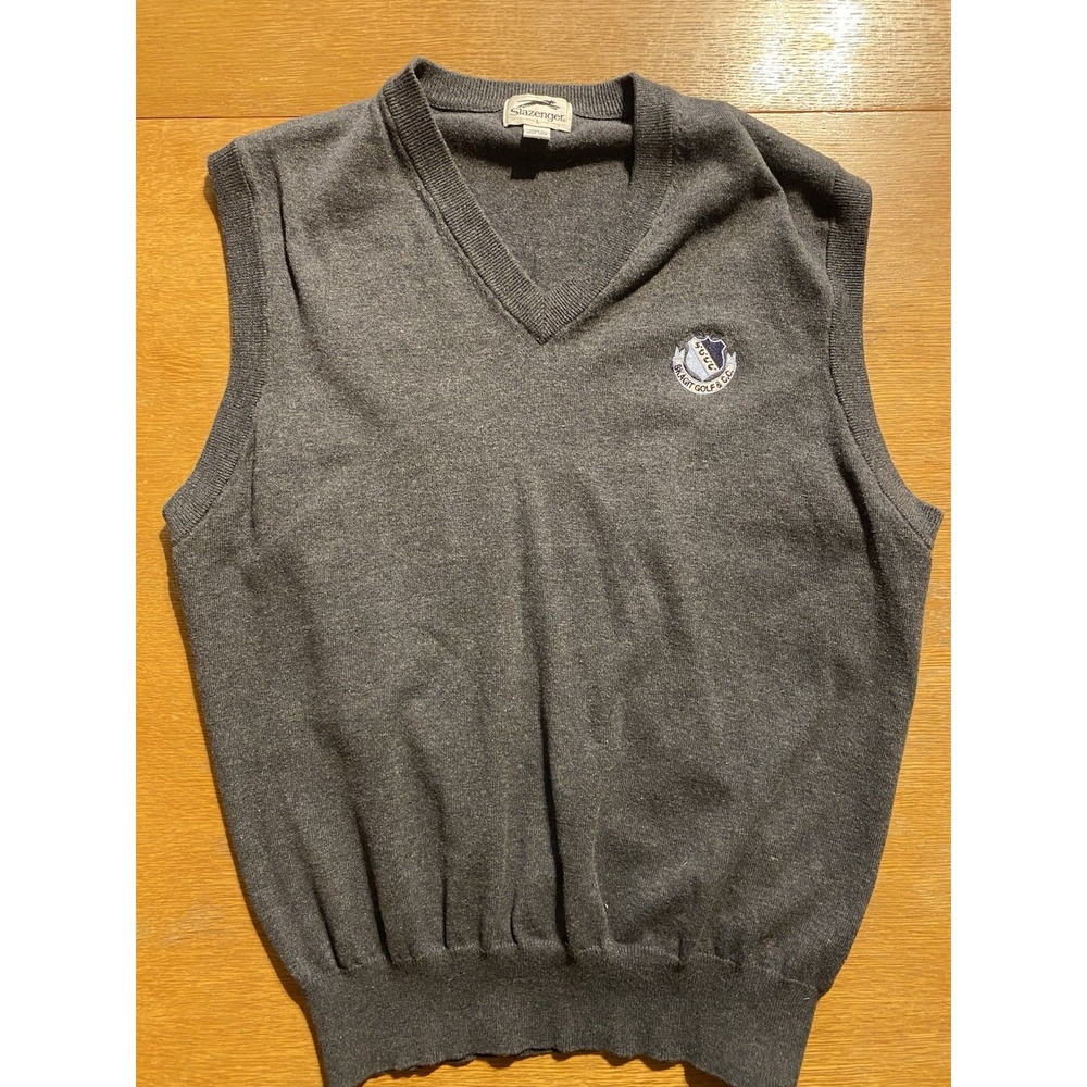 Slazenger Mens Size Large Gray 100% Cotton Golf Sweater Vest Vintage EUC